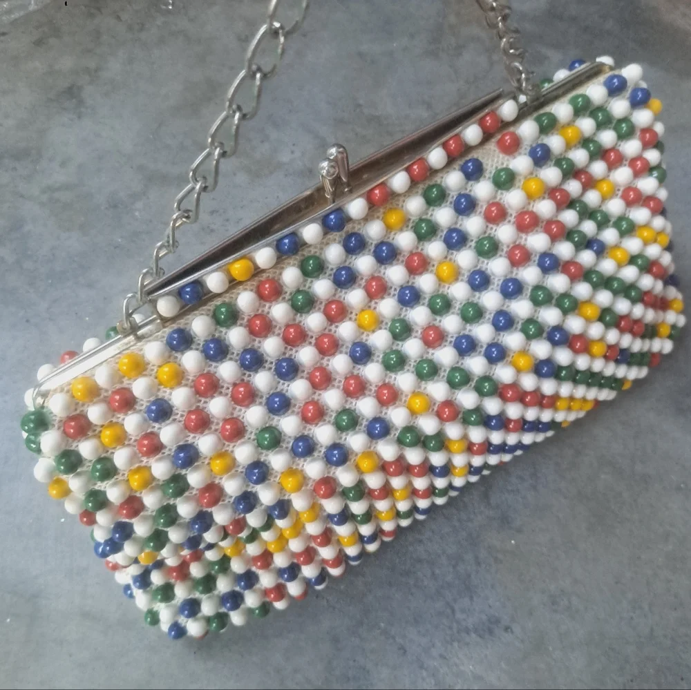 Vintage 1950's Bubble Beads Purse Yellow, Red, & Geen Handbag - Picture 8 of 12